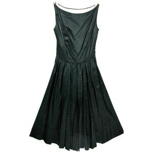 Vintage Satin Mesh Back Circle Skirt Cocktail Party Prom Dress S Black 1960s